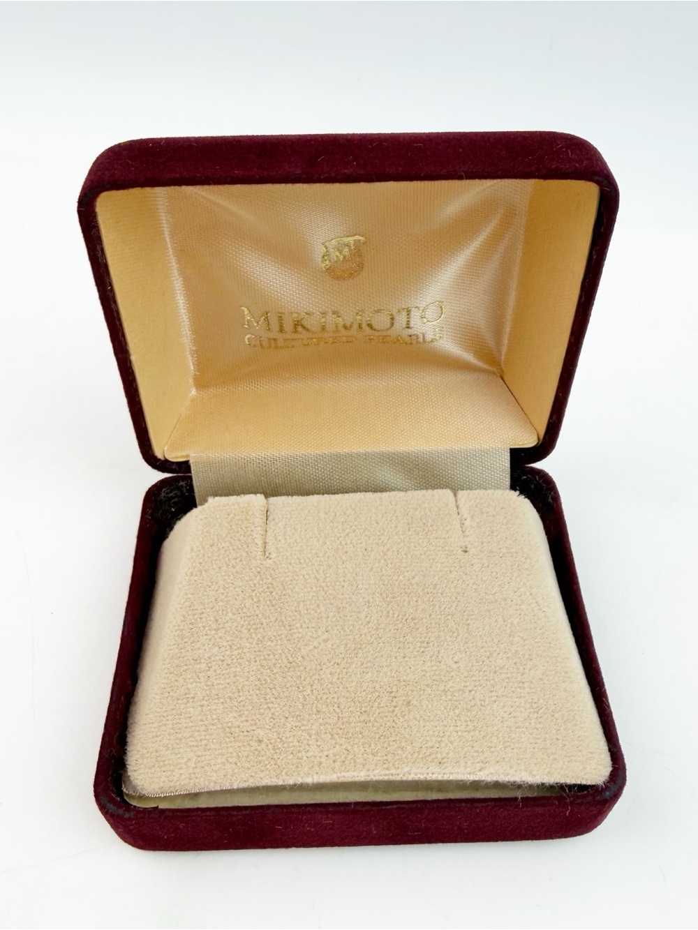 Vtg Mikimoto Cultured Pearls Jewelry Box Burgundy Velvet Satin Necklace Case
